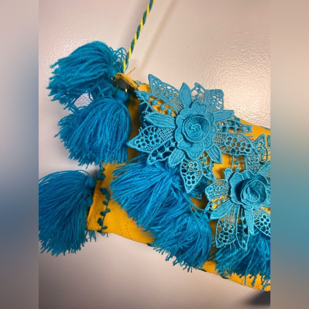 Vibrant Teal and Yellow Floral Clutch Antica Sartoria by Giacomo Cinque - Picture 5 of 10
